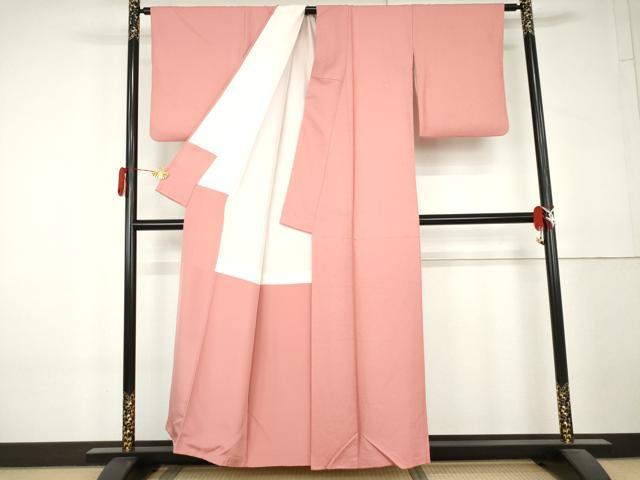 平和屋着物●上質な色無地　紋意匠　薄紅色　正絹　逸品　AABL4202cs
