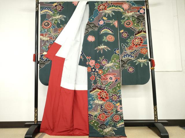 平和屋着物●紅型　振袖　花蝶文　ロング丈　正絹　逸品　AABL4205cs