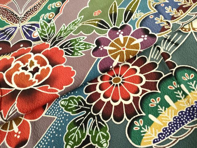 平和屋着物●紅型　振袖　花蝶文　ロング丈　正絹　逸品　AABL4205cs