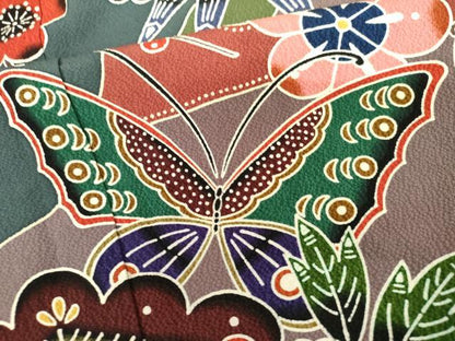 平和屋着物●紅型　振袖　花蝶文　ロング丈　正絹　逸品　AABL4205cs