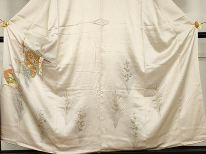 平和屋着物●訪問着　刺繍　誰が袖花文　金糸　金彩　正絹　逸品　AABL4207cs