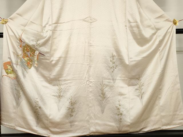 平和屋着物●訪問着　刺繍　誰が袖花文　金糸　金彩　正絹　逸品　AABL4207cs