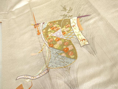 平和屋着物●訪問着　刺繍　誰が袖花文　金糸　金彩　正絹　逸品　AABL4207cs