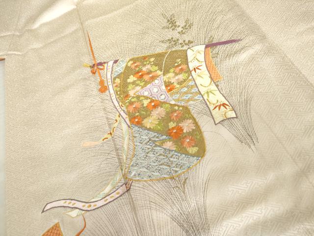 平和屋着物●訪問着　刺繍　誰が袖花文　金糸　金彩　正絹　逸品　AABL4207cs