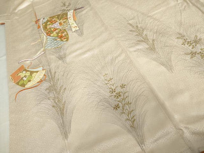 平和屋着物●訪問着　刺繍　誰が袖花文　金糸　金彩　正絹　逸品　AABL4207cs