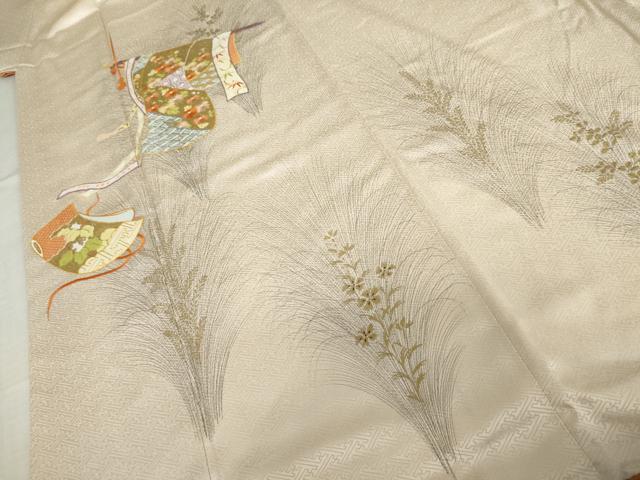 平和屋着物●訪問着　刺繍　誰が袖花文　金糸　金彩　正絹　逸品　AABL4207cs