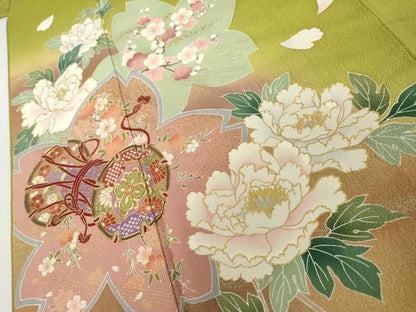平和屋着物●豪華振袖　花鼓文　桜　暈し染め　金彩　やまと誂製　正絹　逸品　AABL4209cs