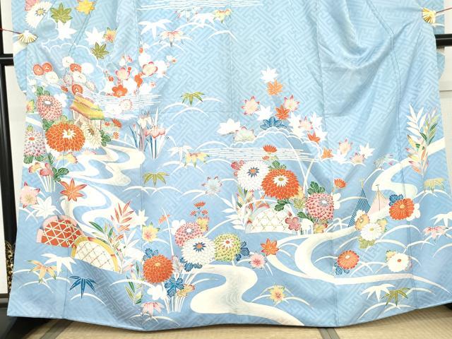 平和屋着物●豪華振袖　駒刺繍　流水風景草花文　金彩　正絹　逸品　AABL4210cs
