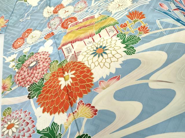 平和屋着物●豪華振袖　駒刺繍　流水風景草花文　金彩　正絹　逸品　AABL4210cs