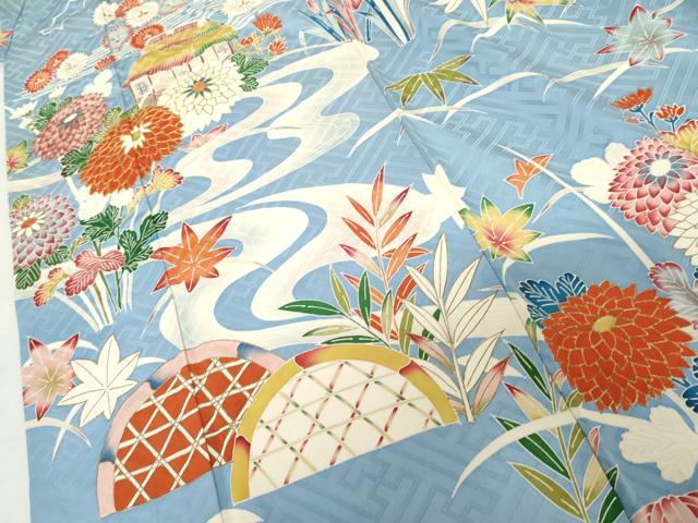 平和屋着物●豪華振袖　駒刺繍　流水風景草花文　金彩　正絹　逸品　AABL4210cs