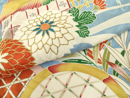 平和屋着物●豪華振袖　駒刺繍　流水風景草花文　金彩　正絹　逸品　AABL4210cs