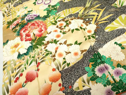 平和屋着物●豪華振袖　駒刺繍　花丸文　たたき染め　正絹　逸品　AABL4211cs