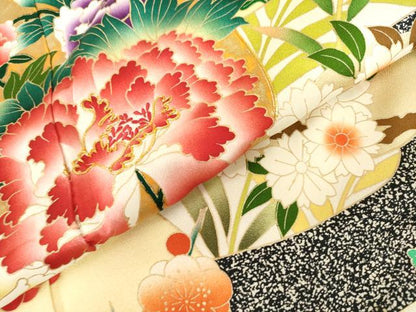 平和屋着物●豪華振袖　駒刺繍　花丸文　たたき染め　正絹　逸品　AABL4211cs