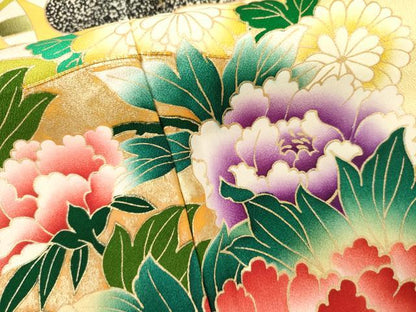 平和屋着物●豪華振袖　駒刺繍　花丸文　たたき染め　正絹　逸品　AABL4211cs