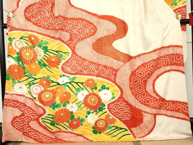 平和屋着物●豪華振袖　絞り　駒刺繍　立波草花文　金彩　正絹　逸品　AABL4213cs