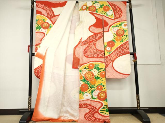 平和屋着物●豪華振袖　絞り　駒刺繍　立波草花文　金彩　正絹　逸品　AABL4213cs