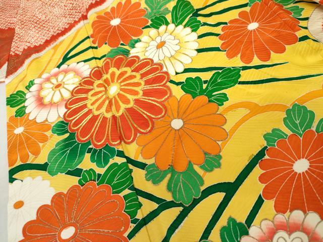 平和屋着物●豪華振袖　絞り　駒刺繍　立波草花文　金彩　正絹　逸品　AABL4213cs