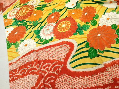 平和屋着物●豪華振袖　絞り　駒刺繍　立波草花文　金彩　正絹　逸品　AABL4213cs