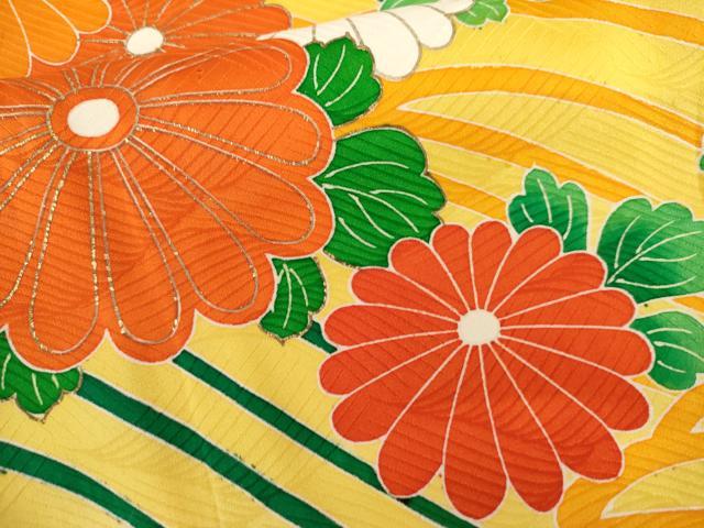 平和屋着物●豪華振袖　絞り　駒刺繍　立波草花文　金彩　正絹　逸品　AABL4213cs