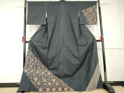 平和屋着物●中国三大刺繍　汕頭刺繍　スワトウ刺繍　相良刺繍　総刺繍　本場大島紬　染大島　訪問着　更紗花唐草文　正絹 逸品 AABL4215cs