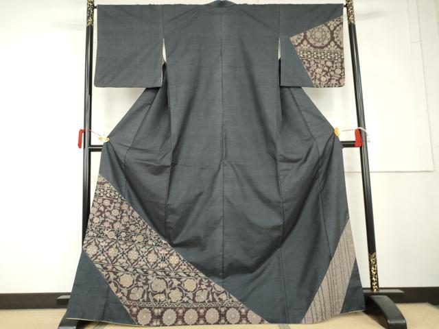 平和屋着物●中国三大刺繍　汕頭刺繍　スワトウ刺繍　相良刺繍　総刺繍　本場大島紬　染大島　訪問着　更紗花唐草文　正絹 逸品 AABL4215cs