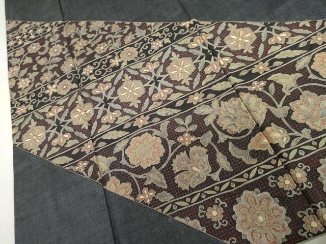 平和屋着物●中国三大刺繍　汕頭刺繍　スワトウ刺繍　相良刺繍　総刺繍　本場大島紬　染大島　訪問着　更紗花唐草文　正絹 逸品 AABL4215cs