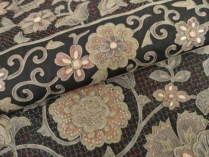 平和屋着物●中国三大刺繍　汕頭刺繍　スワトウ刺繍　相良刺繍　総刺繍　本場大島紬　染大島　訪問着　更紗花唐草文　正絹 逸品 AABL4215cs