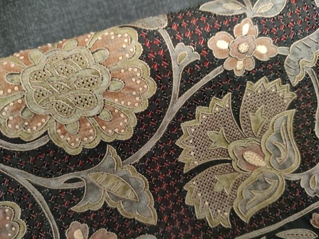 平和屋着物●中国三大刺繍　汕頭刺繍　スワトウ刺繍　相良刺繍　総刺繍　本場大島紬　染大島　訪問着　更紗花唐草文　正絹 逸品 AABL4215cs