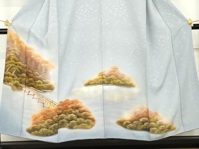 平和屋着物●訪問着　渡り橋風景樹林文　暈し染め　金彩　正絹　逸品　AABL4217cs