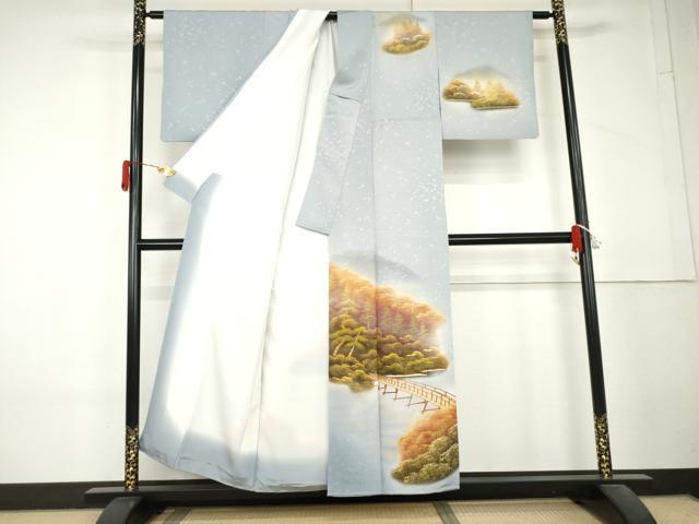 平和屋着物●訪問着　渡り橋風景樹林文　暈し染め　金彩　正絹　逸品　AABL4217cs