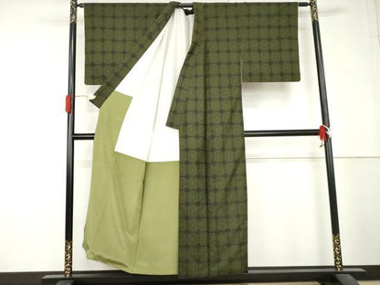 平和屋着物▼本場大島紬　割込み絣　変わり格子　正絹　逸品　AABL4224cs