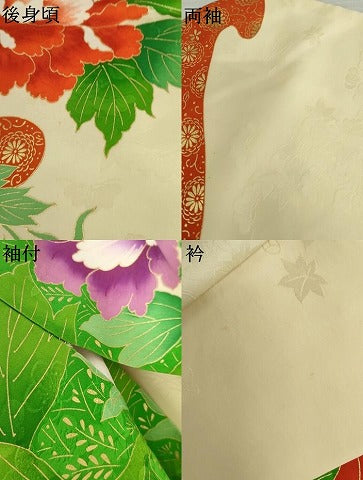 平和屋着物●豪華振袖　駒刺繍　枝花文　金彩　正絹　逸品　AABL4225cs