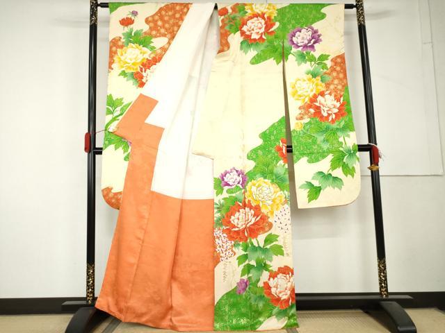 平和屋着物●豪華振袖　駒刺繍　枝花文　金彩　正絹　逸品　AABL4225cs