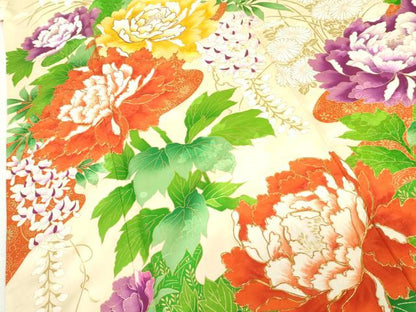 平和屋着物●豪華振袖　駒刺繍　枝花文　金彩　正絹　逸品　AABL4225cs