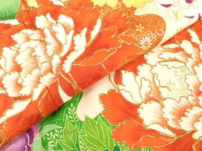 平和屋着物●豪華振袖　駒刺繍　枝花文　金彩　正絹　逸品　AABL4225cs