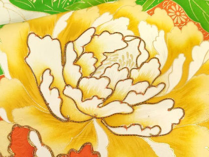平和屋着物●豪華振袖　駒刺繍　枝花文　金彩　正絹　逸品　AABL4225cs
