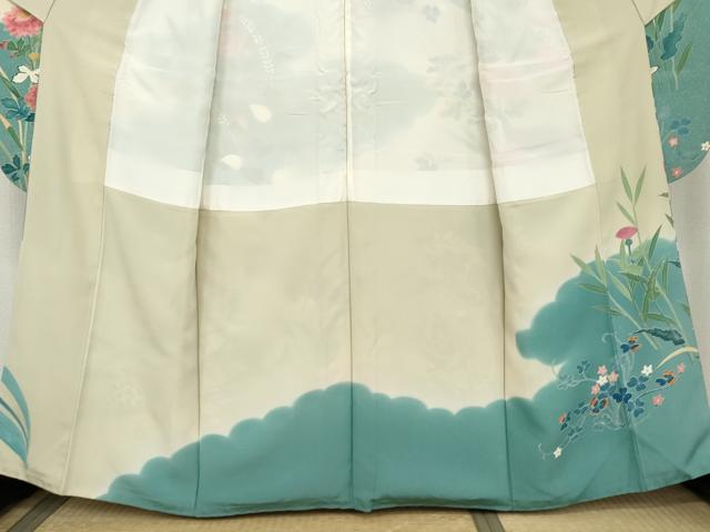 平和屋着物●京加賀友禅　松本健一　振袖　流水鴛鴦草花文　正絹　逸品　AABL4226cs