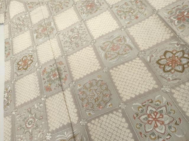 平和屋着物●中国三大刺繍　汕頭刺繍　スワトウ刺繍　相良刺繍　総刺繍　訪問着　絞り　格子花鳥文　金糸　正絹　逸品　AABL4228cs