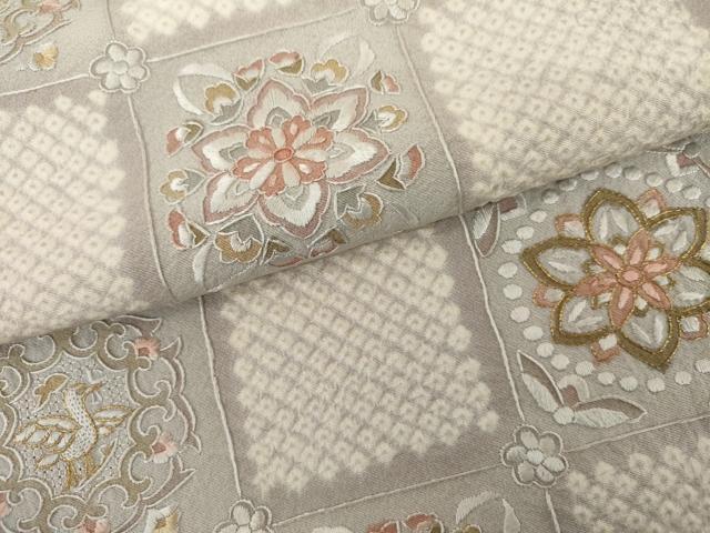 平和屋着物●中国三大刺繍　汕頭刺繍　スワトウ刺繍　相良刺繍　総刺繍　訪問着　絞り　格子花鳥文　金糸　正絹　逸品　AABL4228cs