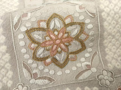 平和屋着物●中国三大刺繍　汕頭刺繍　スワトウ刺繍　相良刺繍　総刺繍　訪問着　絞り　格子花鳥文　金糸　正絹　逸品　AABL4228cs