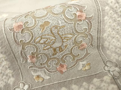 平和屋着物●中国三大刺繍　汕頭刺繍　スワトウ刺繍　相良刺繍　総刺繍　訪問着　絞り　格子花鳥文　金糸　正絹　逸品　AABL4228cs