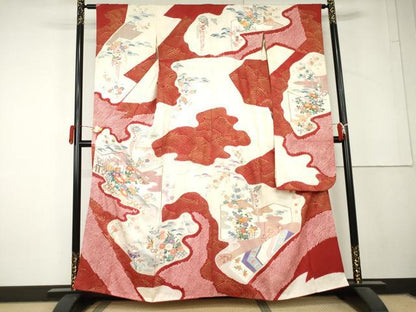 平和屋着物●豪華振袖　絞り　駒刺繍　御所車鴛鴦花文　金彩　正絹　逸品　AABL4229cs