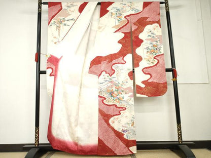 平和屋着物●豪華振袖　絞り　駒刺繍　御所車鴛鴦花文　金彩　正絹　逸品　AABL4229cs