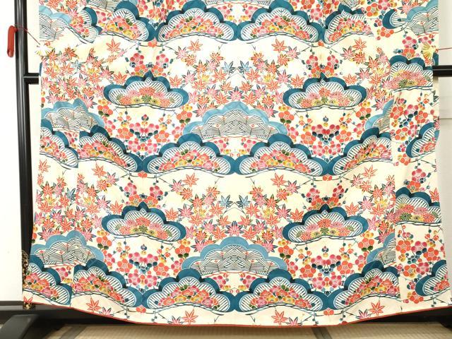 平和屋着物●豪華振袖　型染め　松竹梅文　正絹　逸品　AABL4230cs