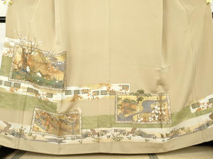 平和屋着物●中国三大刺繍　スワトウ刺繍　汕頭刺繍　色留袖　花鳥風景文　金彩　正絹　逸品　AABL4234cs