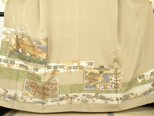 平和屋着物●中国三大刺繍　スワトウ刺繍　汕頭刺繍　色留袖　花鳥風景文　金彩　正絹　逸品　AABL4234cs