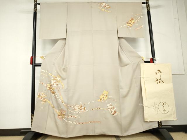 平和屋着物●銀座きしや　訪問着　誰が袖花文　金彩　たとう紙付き　正絹　逸品　AABL4239cs