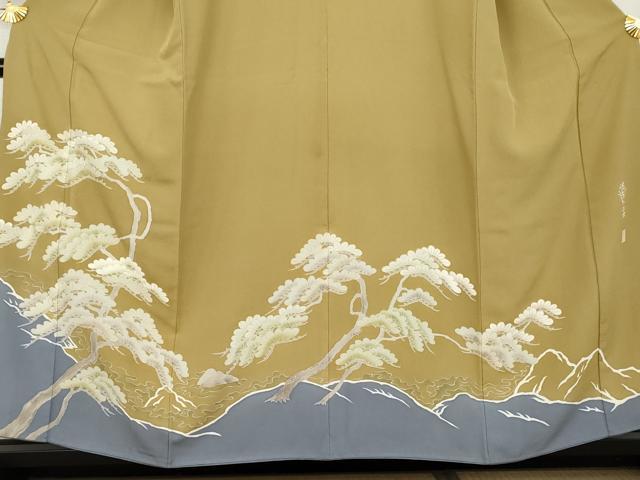 平和屋着物●洛楽人工房　枝松文　(玉蟲染)　訪問着　くにかねや　丹後ちりめん　反端付き　正絹　逸品　AABL4240cs