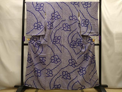 平和屋着物■大変加工の良い総絞り小紋　流水花文　正絹　逸品　AABL4244sx