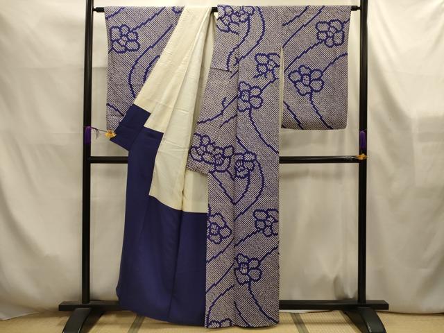 平和屋着物■大変加工の良い総絞り小紋　流水花文　正絹　逸品　AABL4244sx